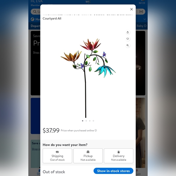 Metal Kinetic 3 flower wind spinner, 50", new Only $28! *** - Picture 4 of 4